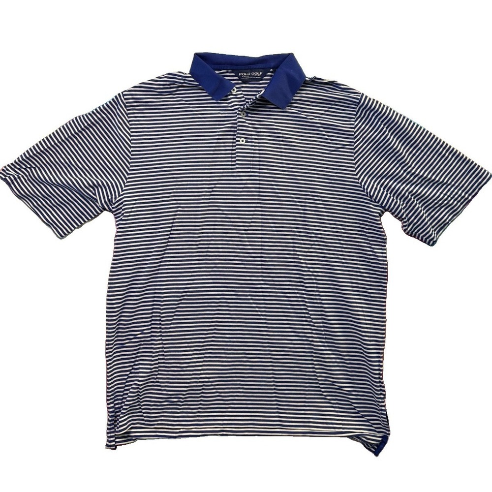 Polo Golf Ralph Lauren Polo Shirt Mens Large Short Sleeve Blue White Striped EUC